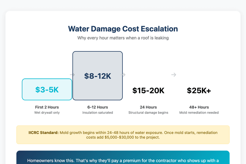 Water Damage Cost Escalation - Costs double every 24 hours from $3-5K to $25K+