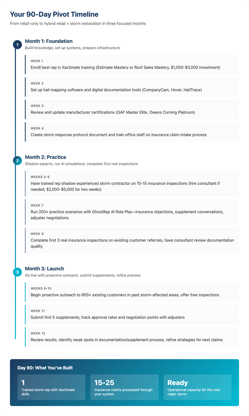 90-Day Pivot Timeline from retail to storm restoration