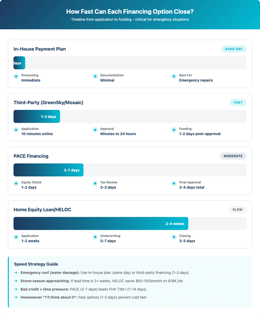 Timeline showing how fast each financing option closes