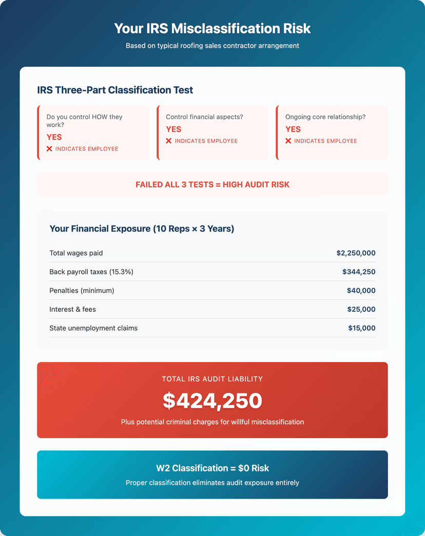 1099 vs w2 roofing sales cost analysis