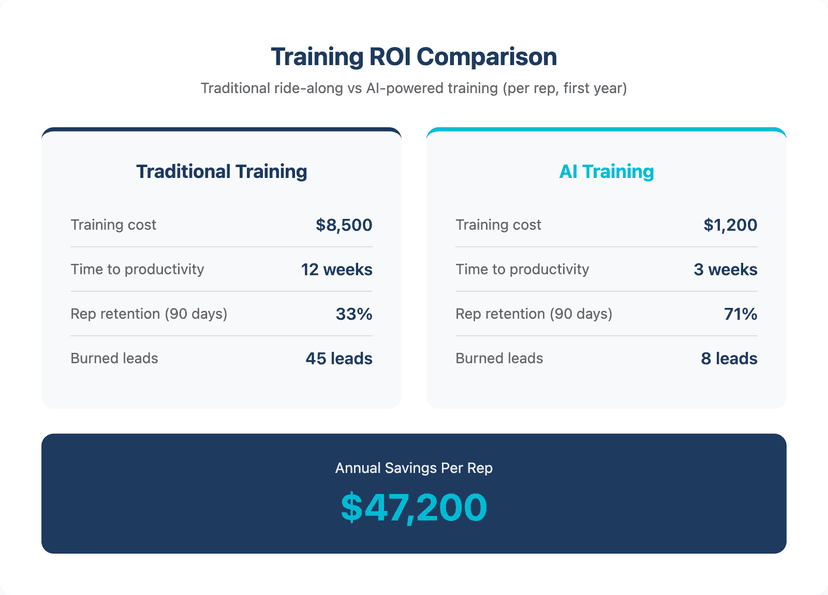 AI sales training ROI comparison for roofing contractors showing cost savings