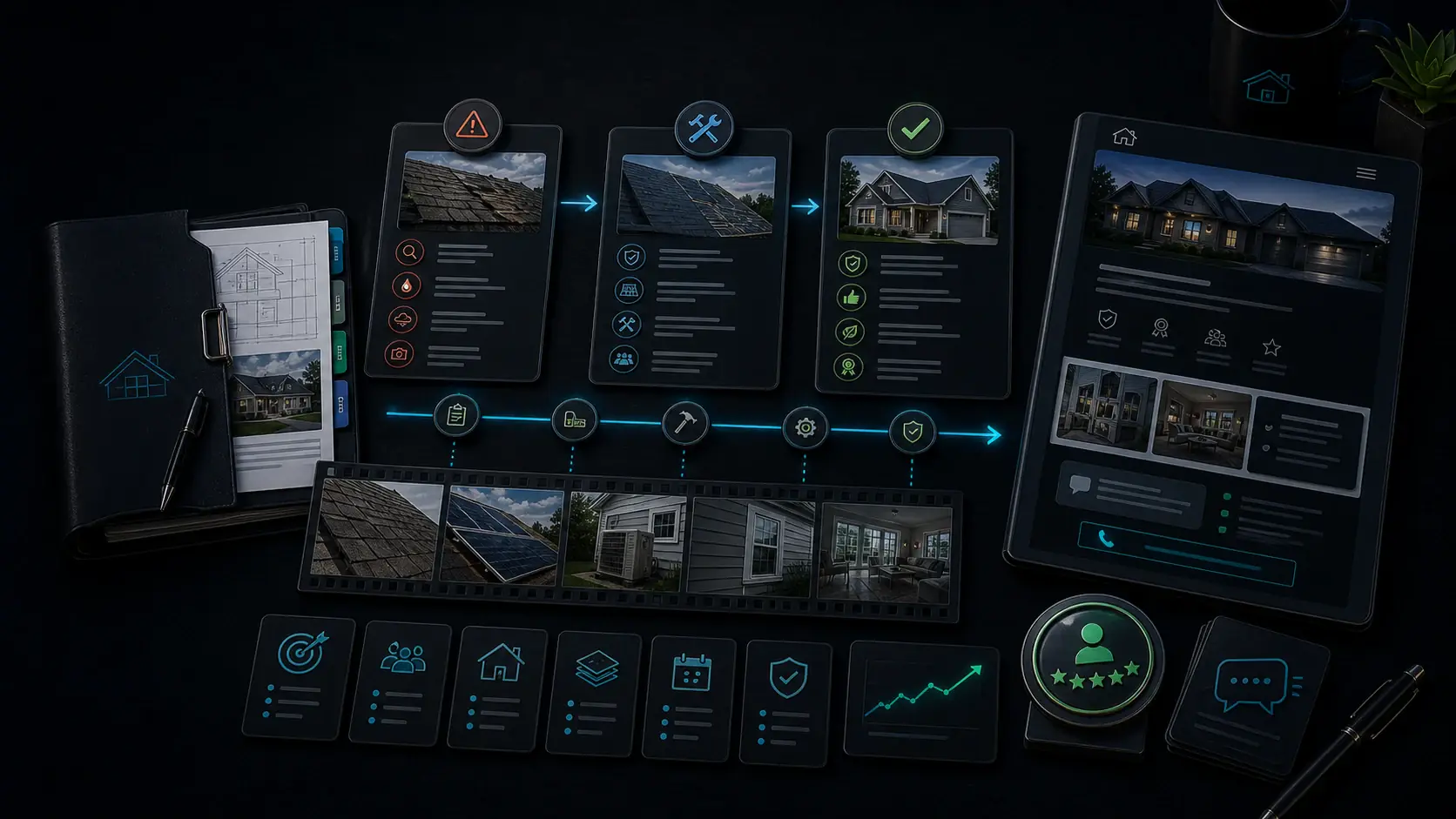 GhostRep case study generator cover showing project challenge, solution, result, and contractor portfolio workflow