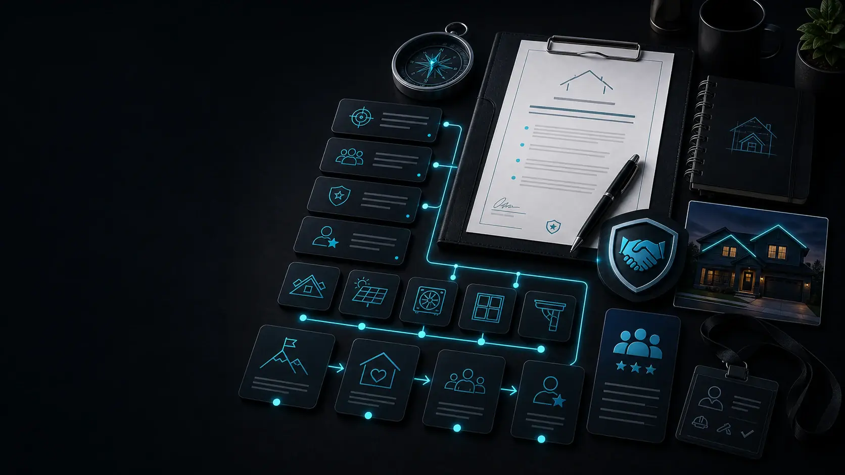 GhostRep company mission statement cover showing mission draft, values cards, and contractor brand identity workflow