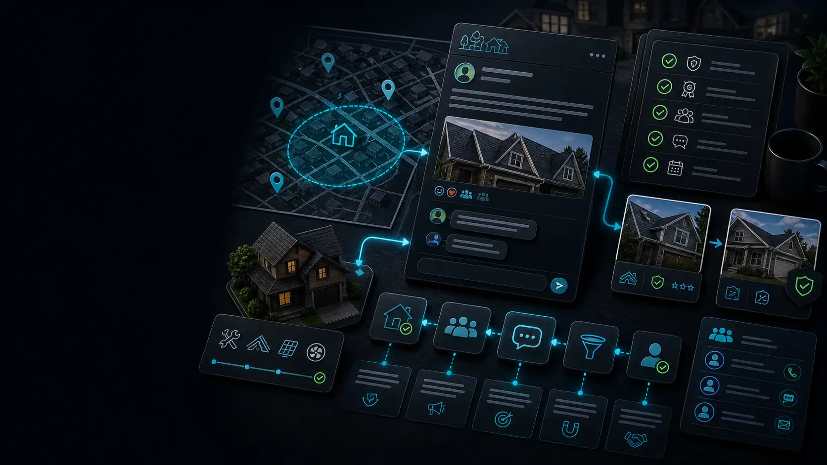 GhostRep Nextdoor post generator cover showing neighborhood post workflow, local project proof, and community lead generation