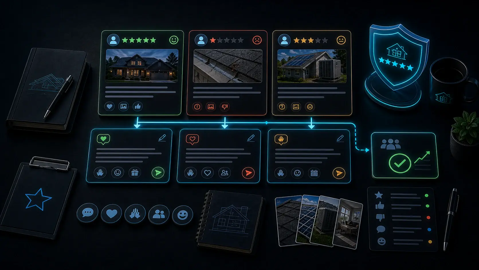 GhostRep review response generator cover showing customer review cards, response drafts, and reputation shield workflow