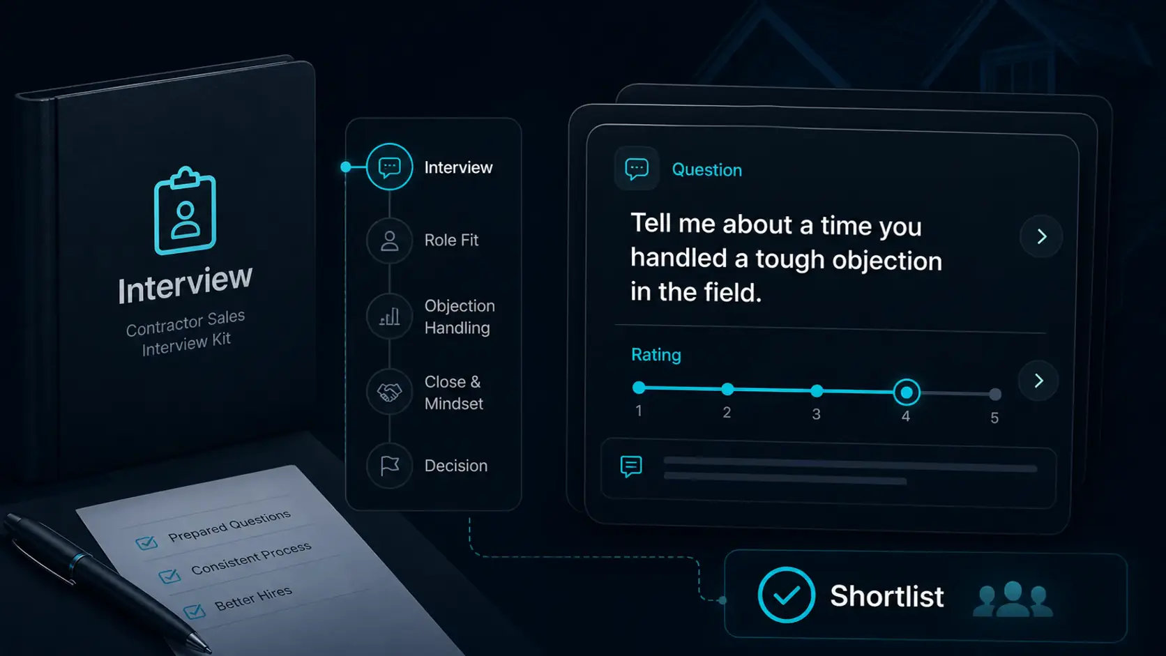 GhostRep sales interview questions cover showing contractor sales candidate interview workflow