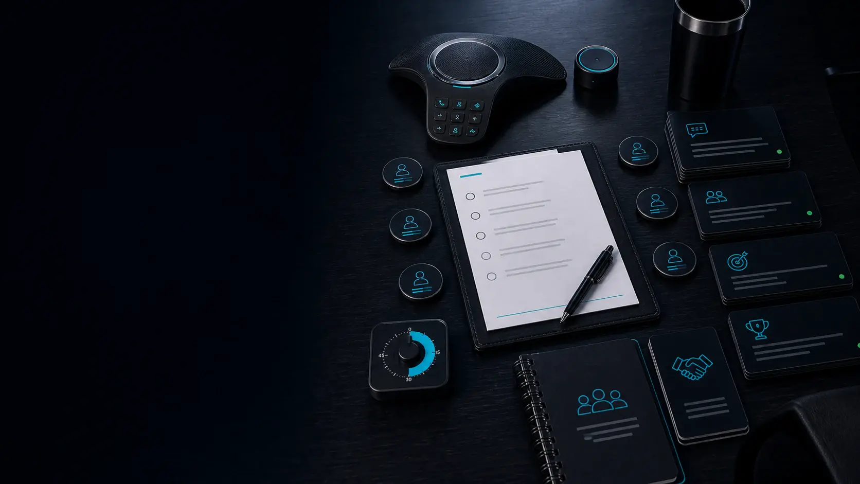 GhostRep sales meeting script cover showing agenda cards, rep check-ins, and coaching prompts