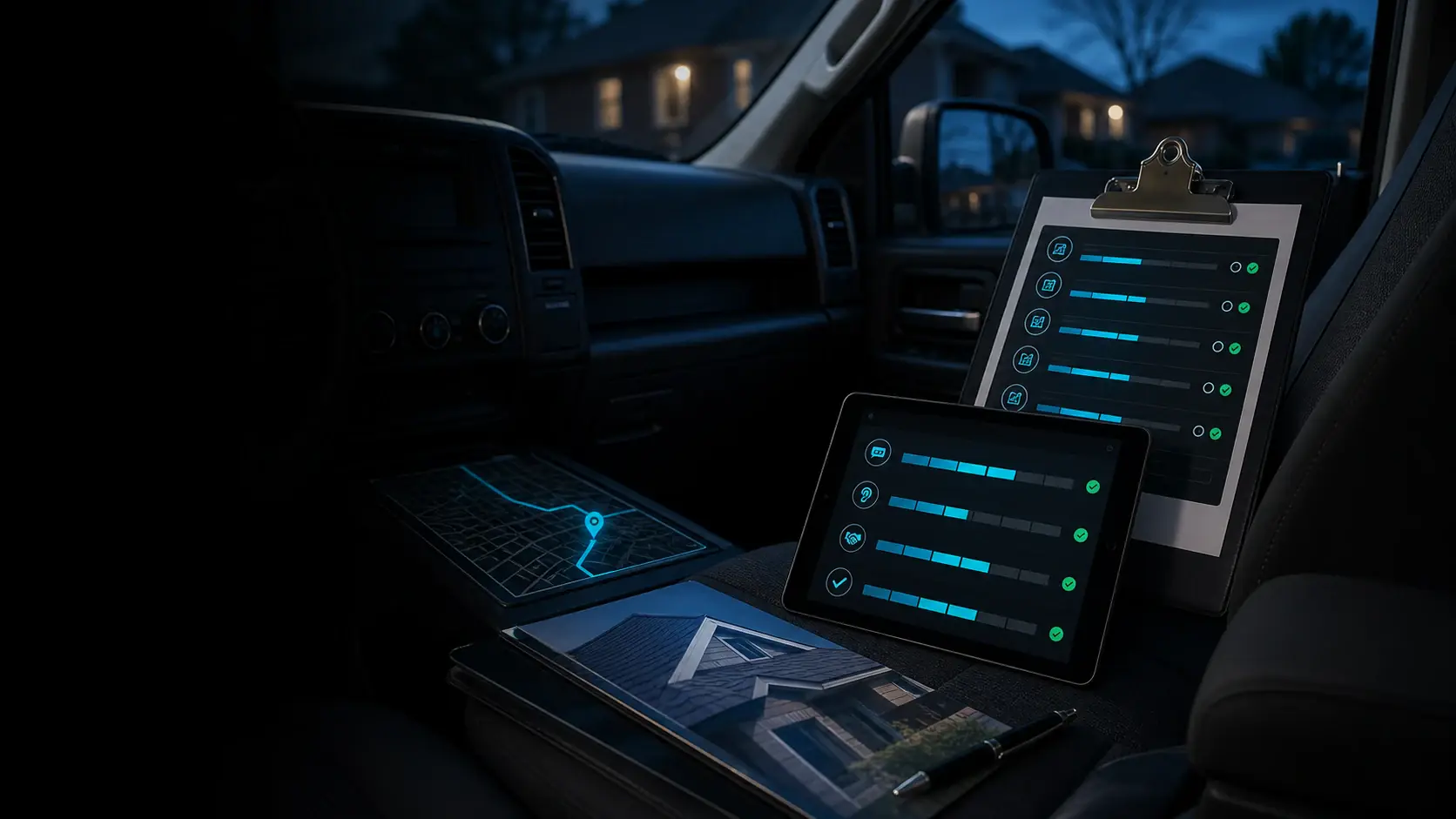 GhostRep sales ride along evaluation cover showing field coaching scores, route map, and rep observation workflow