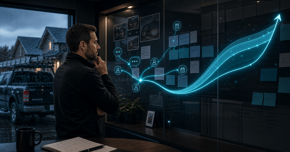 Roofing sales forecasting workflow separating customer decision, production readiness, roof completion, and collected cash