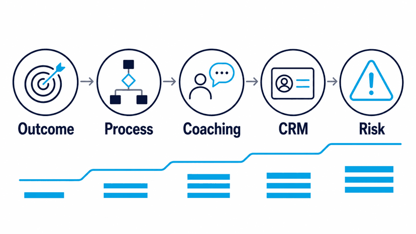 Workflow diagram showing contractor management burden increasing from outcome control to process, coaching, CRM, and classification risk
