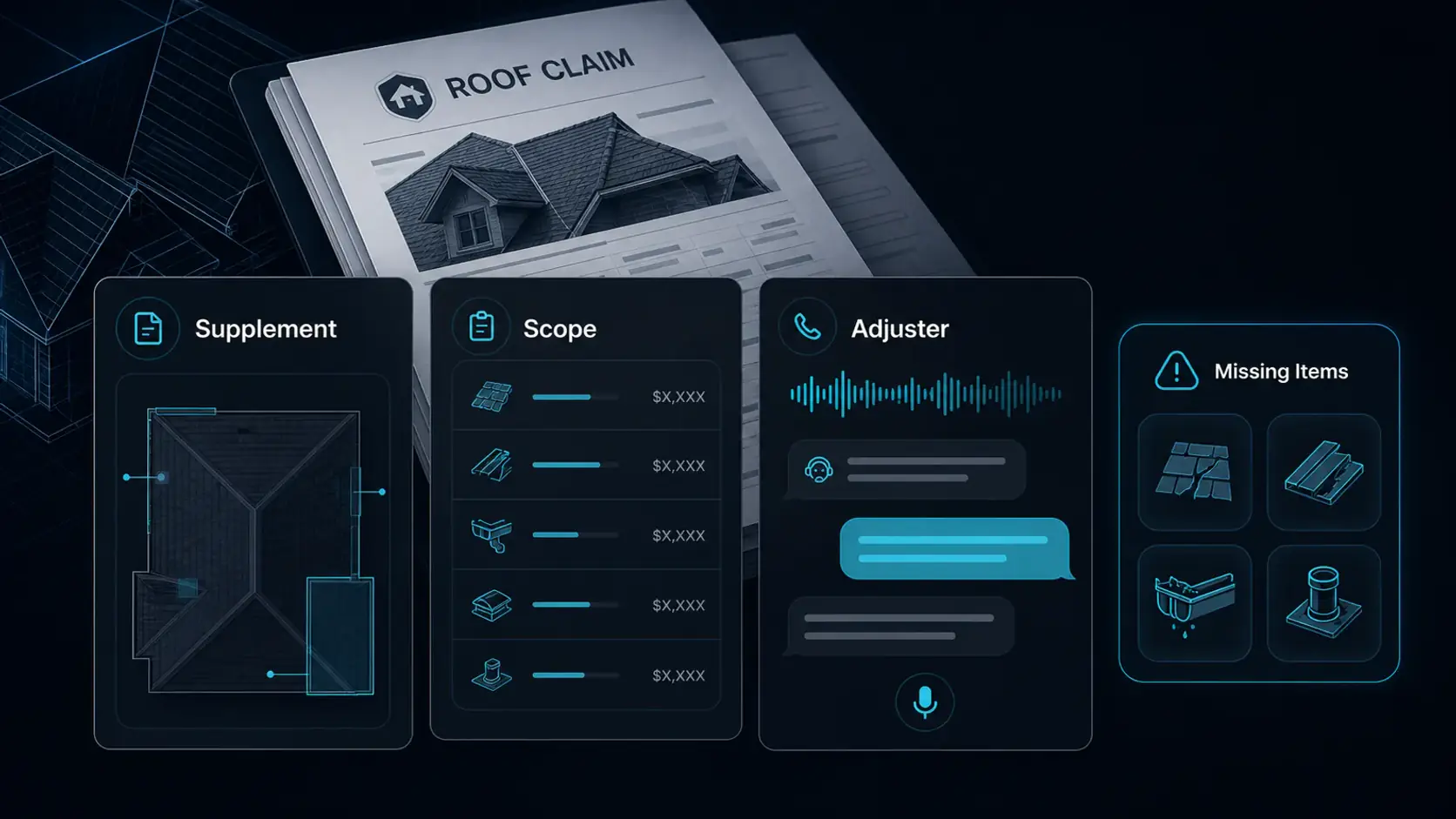 GhostRep roofing supplement script cover showing claim scope and adjuster conversation workflow